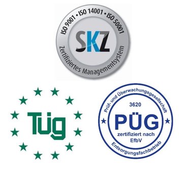 Logos vom SKZ (oben), TÜG (unten links) und PÜG (unten rechts)